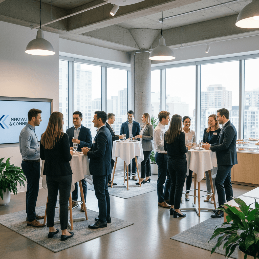 Colleagues networking at a modern office event