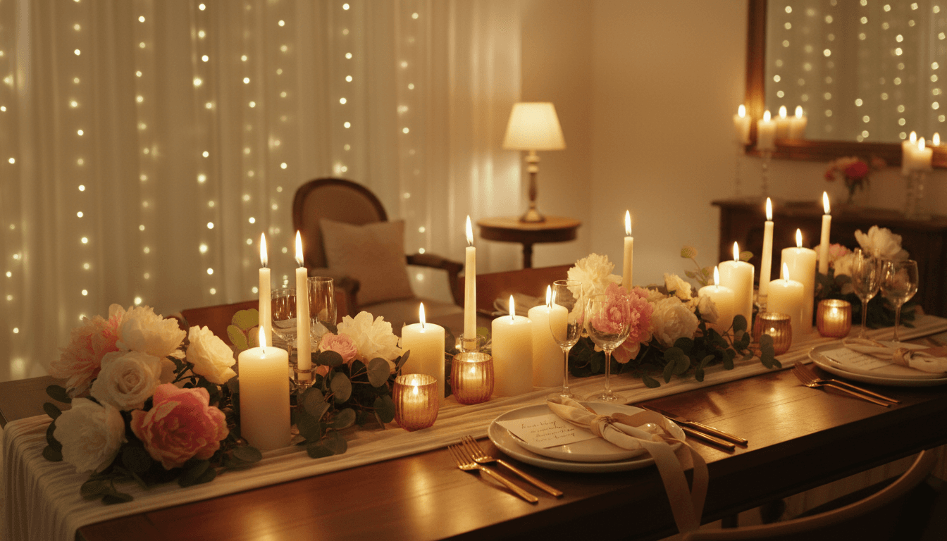 Elegant table setting with candles and flowers at an evening event
