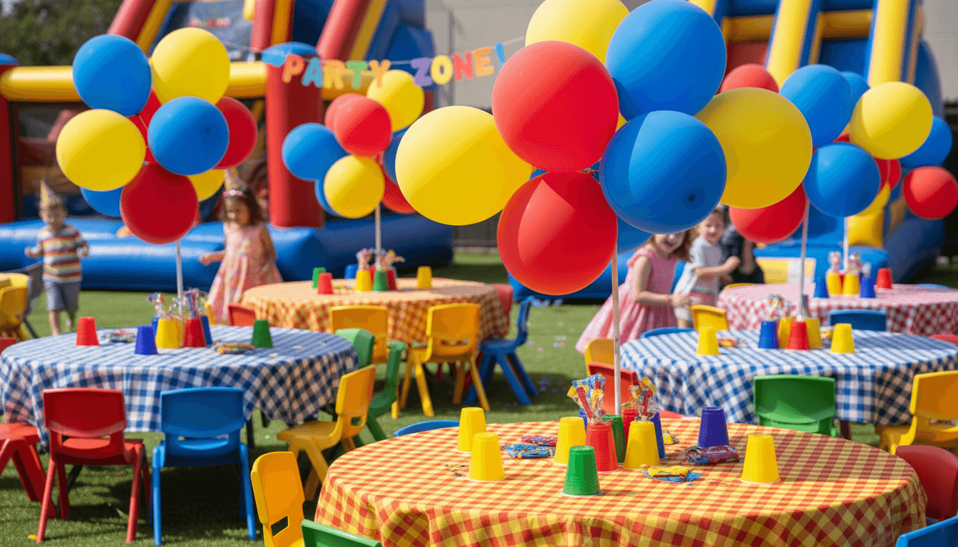 Graduation party setup with balloons and cake